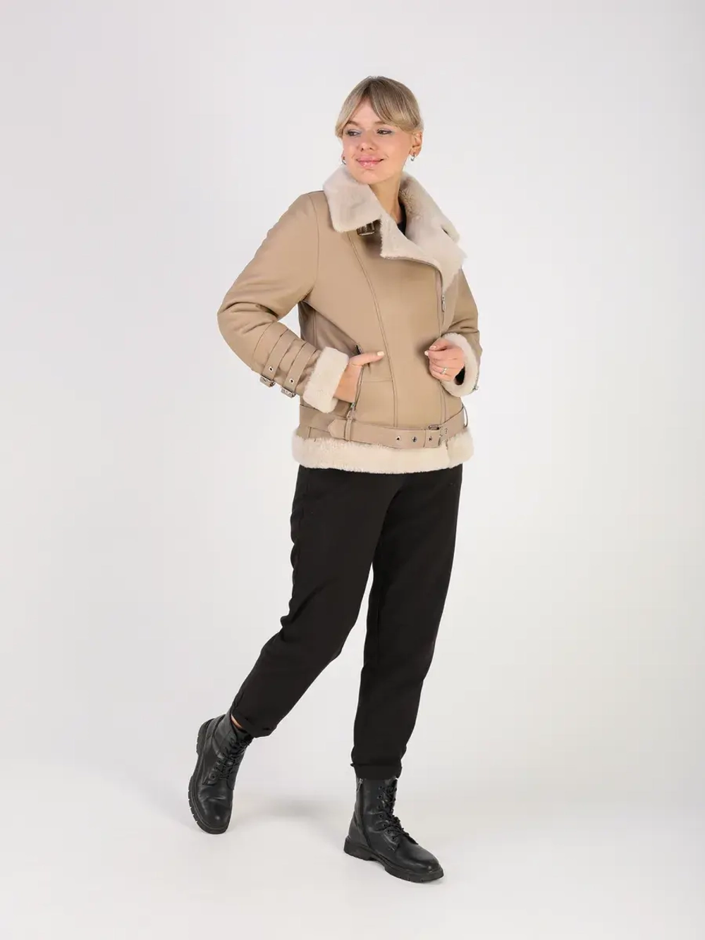 Дубленка зимняя натуральная короткая авиатор