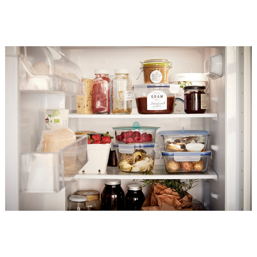 IKEA 365+ Контейнер для пищевых продуктов с крышкой, квадратный, стекло/силикон, 600 мл