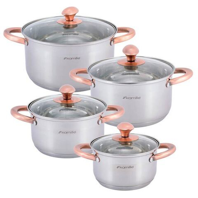 Набор кастрюль 4 предмета (1,5л, 2л, 3л, 5л) нерж, полые ручки, индукция, 4937