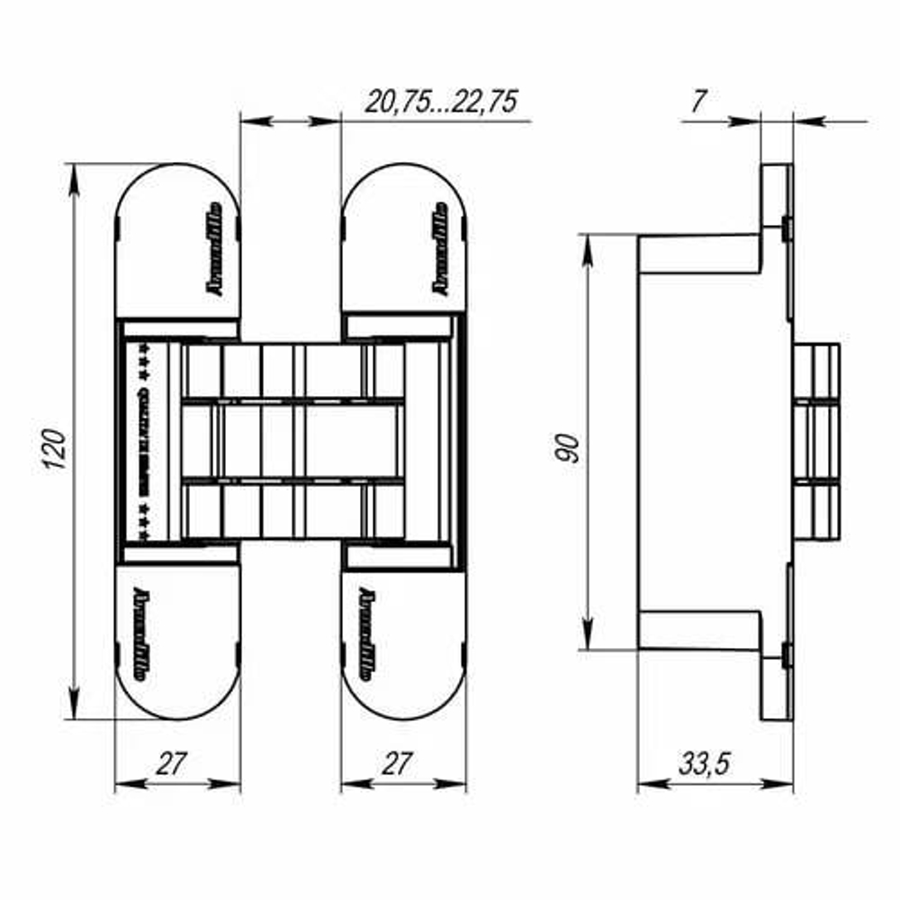 Петля скрытая Armadillo U3D4000 SN (9540UN3D) мат. никель