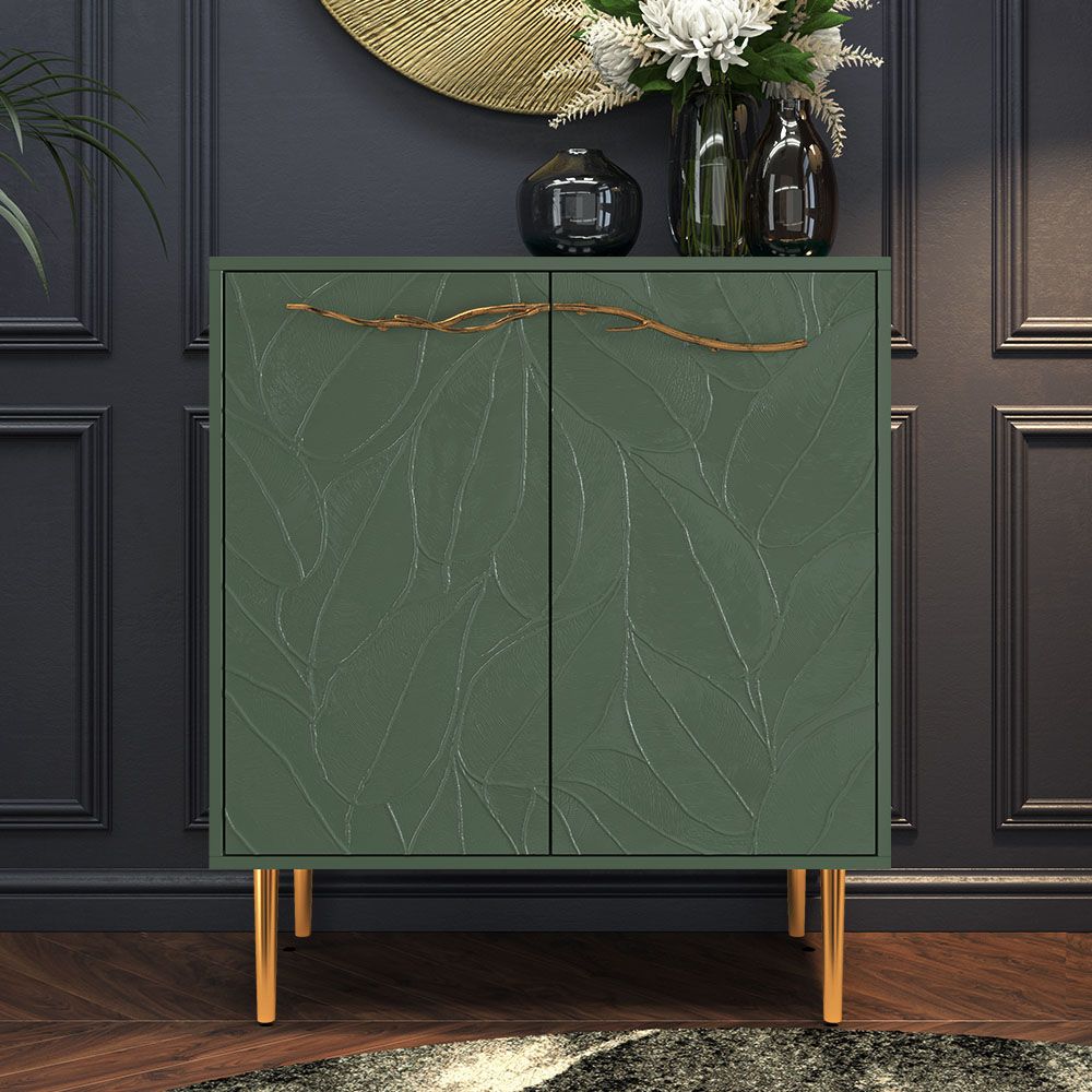 Комод Арт Колор leaves Стайл Голд с 2 полками Зеленый нефрит