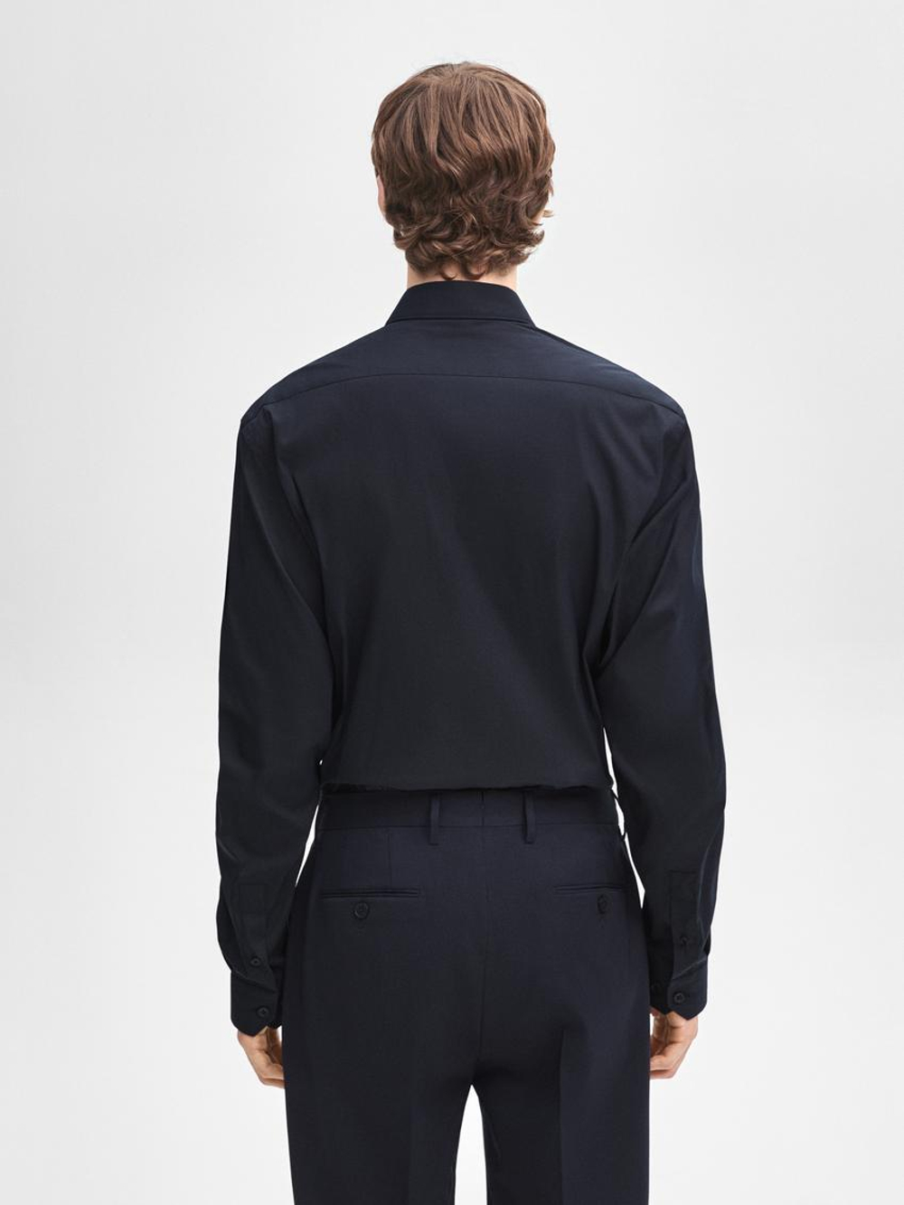 Massimo Dutti Рубашка облегающего кроя из эластичной ткани, темно-синий