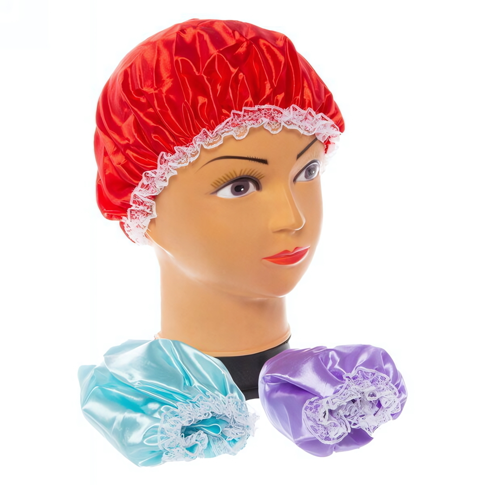 Шапочка для душа «Ультрамарин - Краса», атласная, ажурная резинка, 4 цвета, d-28см