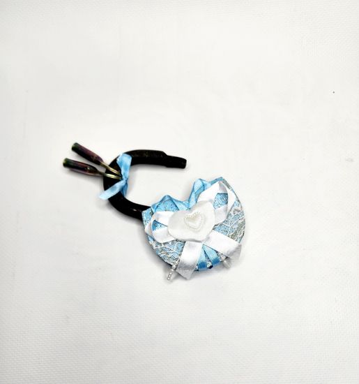 Свадебный замочек, голубой , с блёстками и кружевом