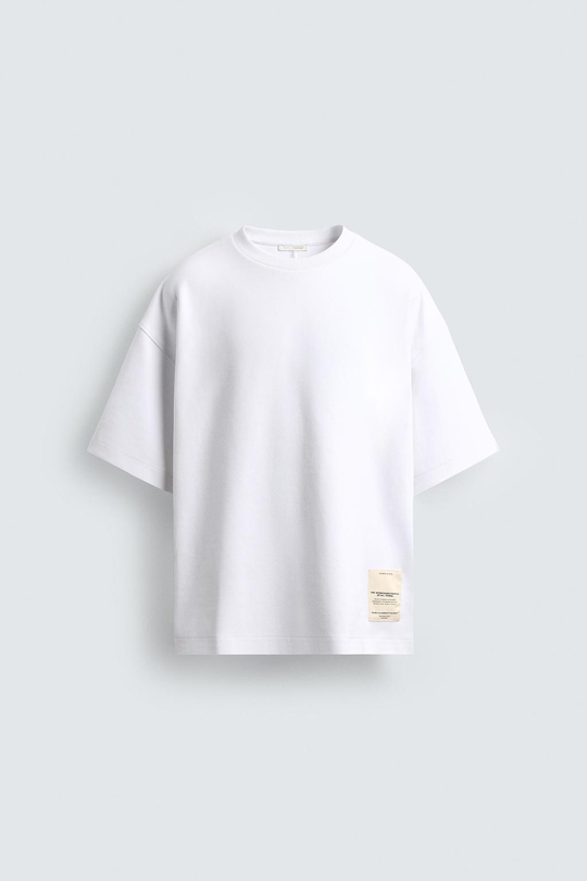 ZARA ТОЛСТОВКА INTERLOCK С НАШИВКОЙ, БЕЛЫЙ