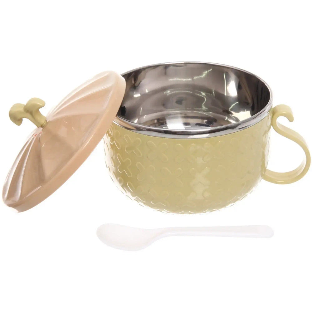 Ланч-бокс пластиковый «SEGRETO» с ложкой 13,6*9см оливковый