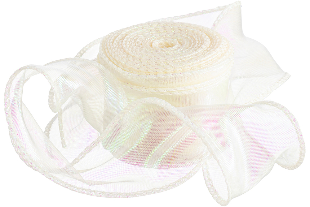 Лента декоративная (4 см*9,14 м) Органза с леской, Кремовый жемчуг, Хамелеон, 1 шт.