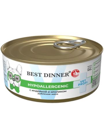 Best Dinner Vet Profi Hypoallergenic консервы для собак (индейка с кроликом) 100 гр