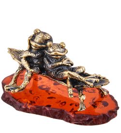 Народные промыслы AM-3696 Фигурка «Лягушки на чиле» (латунь, янтарь)