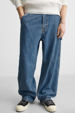 ZARA ДЖИНСЫ СВОБОДНОГО КРОЯ В РАБОЧЕМ СТИЛЕ, СИНИЙ