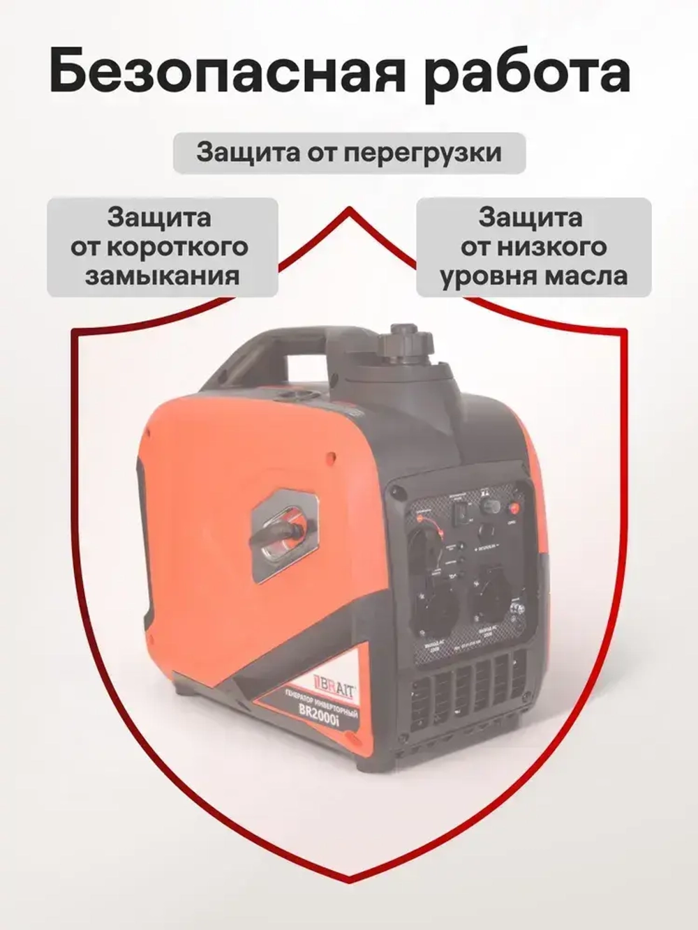 Генератор бензиновый инверторный Brait BR-2000i ( 2 кВт, бак 5.6 л, ручной запуск ) / бензогенератор / резервный источник питания