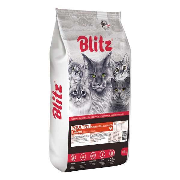 Уценка! Срок 14.07.26/Сухой корм Blitz Classic Poultry Adult Cat All Breeds для взрослых кошек с домашней птицей