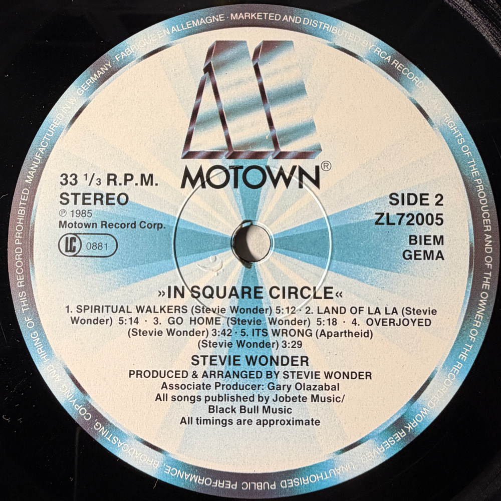 Stevie Wonder ‎– In Square Circle (Германия 1985г.)