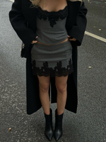 Юбка мини из костюмной ткани, Серая