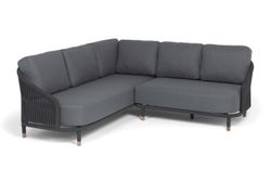 "Верона" диван модульный плетеный из роупа, каркас алюминий темно-серый (RAL7024) муар, роуп темно-серый круглый, ткань темно-серая 027