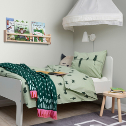 IKEA BARNDRÖM  (ИКЕА БАРНДРÖМ)  -  Пододеяльник и наволочка, рисунок кошки/зеленый, 150x200/50x60 см