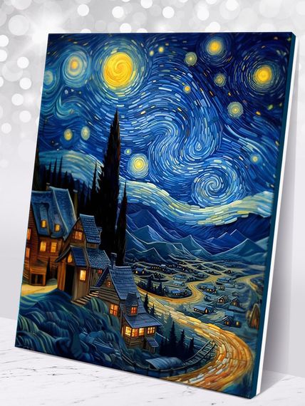 Rəqəmlərlə rəngləmə \ Картина по номерам ЗВЕЗДНАЯ НОЧЬ 40х50 СВЕТЯЩАЯСЯ КРАСКА