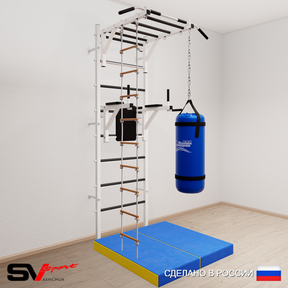 Шведская стенка Sv Sport усиленная 6425 (Турник рукоход/Брусья/Лестница/Цепь/Мешок 15кг/Мат 1м)