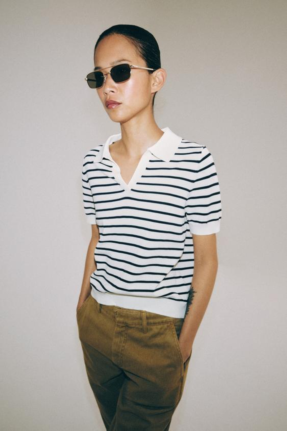 ZARA БРЮКИ ЧИНОС — ZW COLLECTION, ХАКИ