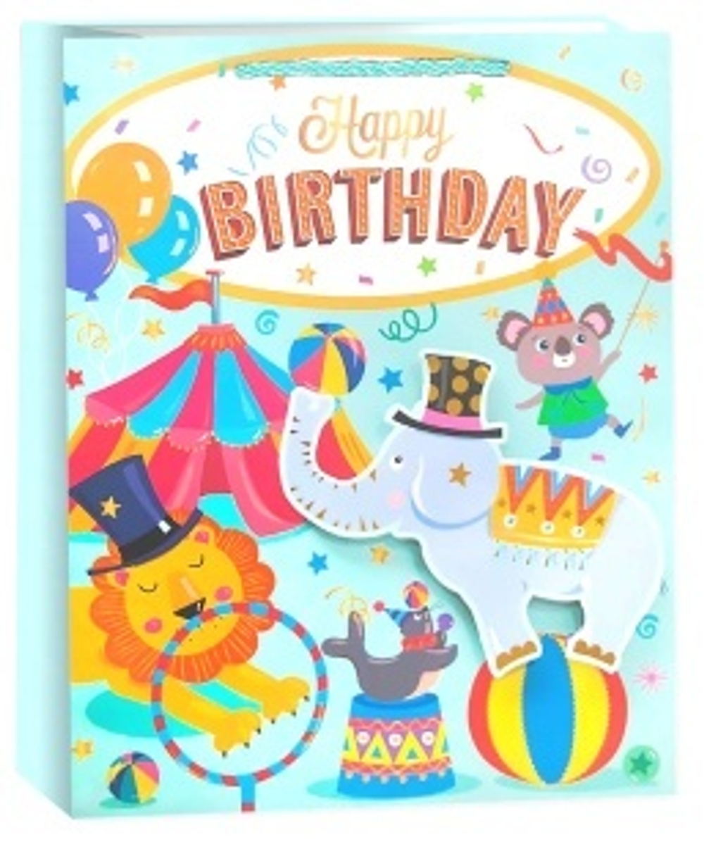 Пакет подарочный, Happy Birthday, Детский праздник, Дизайн №2, Металлик, 23*18*10 см