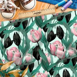 Ткань премиум габардин чередующиеся тюльпаны