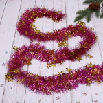 Мишура 2м 8см «Звезда», Розовый/золото