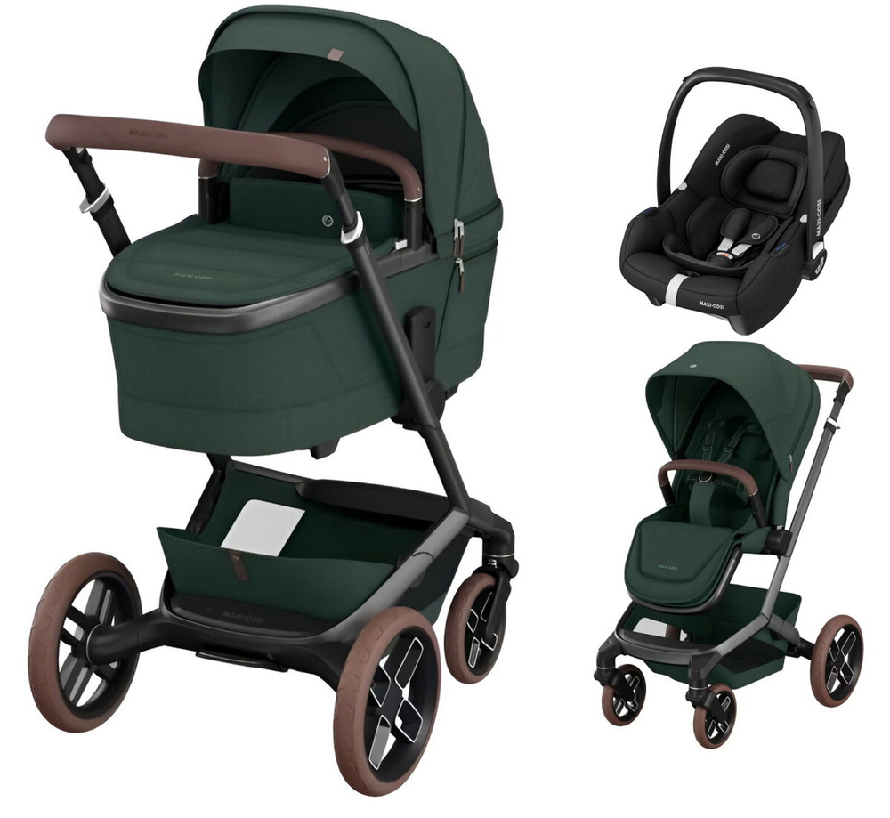 Детская коляска Maxi-Cosi Fame 3 в 1 с автокреслом CabrioFix Essential black Twillic Green/зеленый