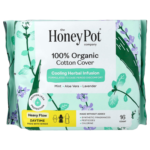 The Honey Pot Company, дневные прокладки с крылышками из 100% органического хлопка, плотные, 16 шт.