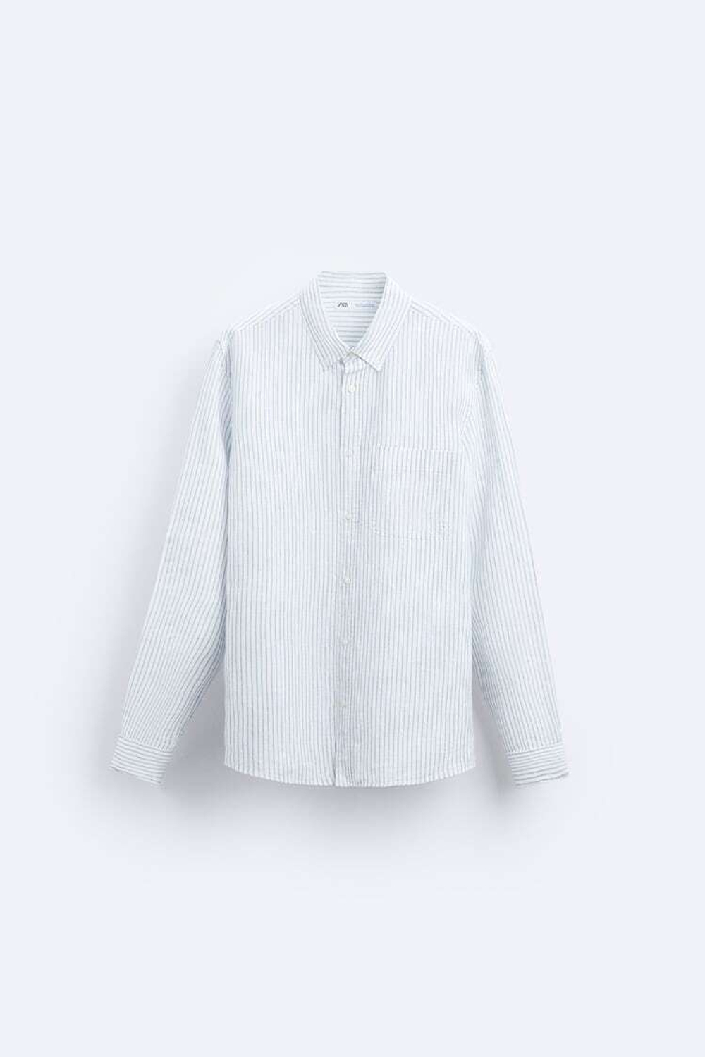 ZARA РУБАШКА ИЗ СМЕСОВОГО ЛЬНА, БЕЛЫЙ/НЕБЕСНО-ГОЛУБОЙ