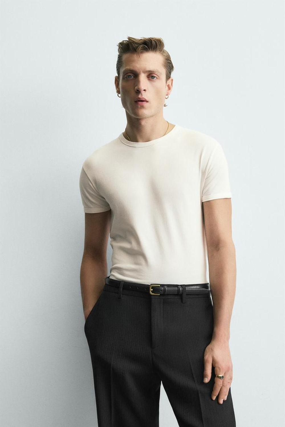 ZARA ФУТБОЛКА MUSCLE TEE FIT, ЭКРЮ