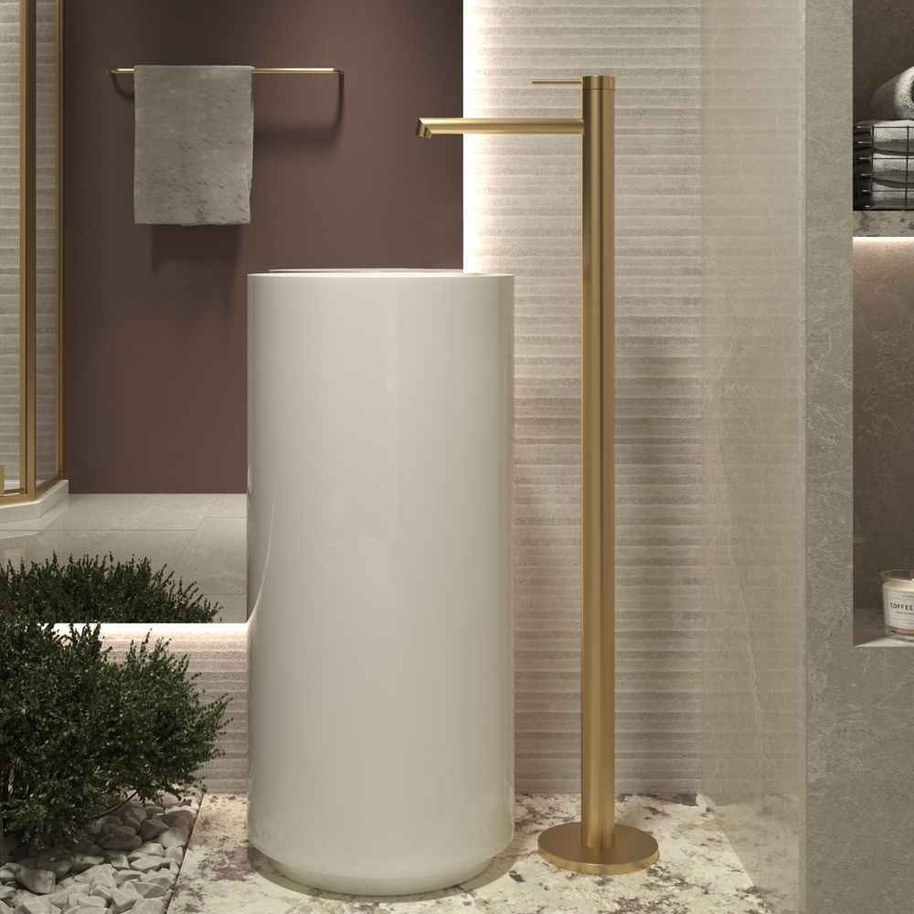 Смеситель для раковины Vincea напольный Rim VFBF-2R1BG, однорычажный, брашированное золото