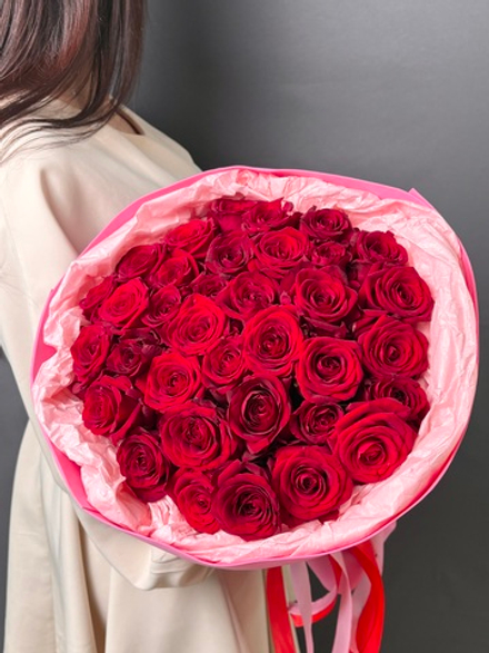 35 красных роз 50 см