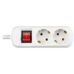 Колодка ЭРА KX-2es электрическая 2 розетки с заземлением с выключателем белая