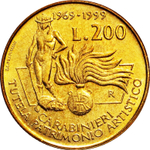 Italy 200 Lire 1999 R "Carabinieri Art Squad 30th Anniversary", XF