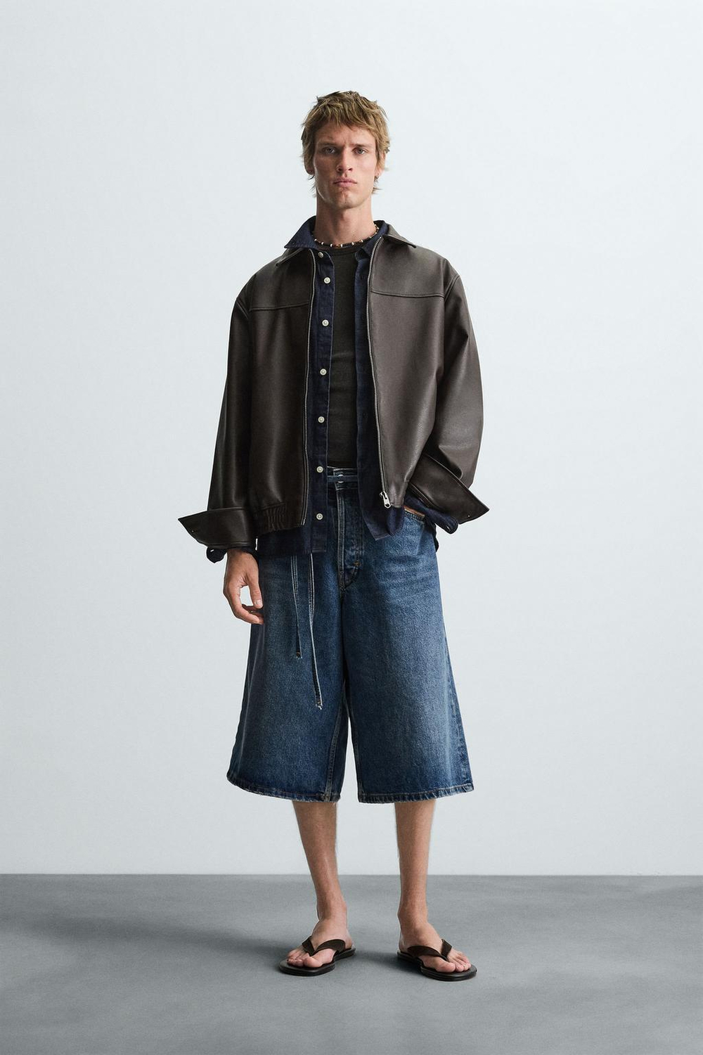 ZARA КУРТКА-БОМБЕР ИЗ ИСКУССТВЕННОЙ КОЖИ, ШОКОЛАДНО-КОРИЧНЕВЫЙ