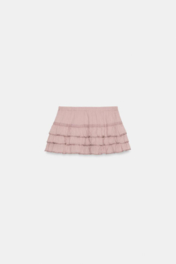 ZARA ЮБКА-ШОРТЫ С ВОЛАНАМИ, ПЫЛЬНЫЙ РОЗОВЫЙ