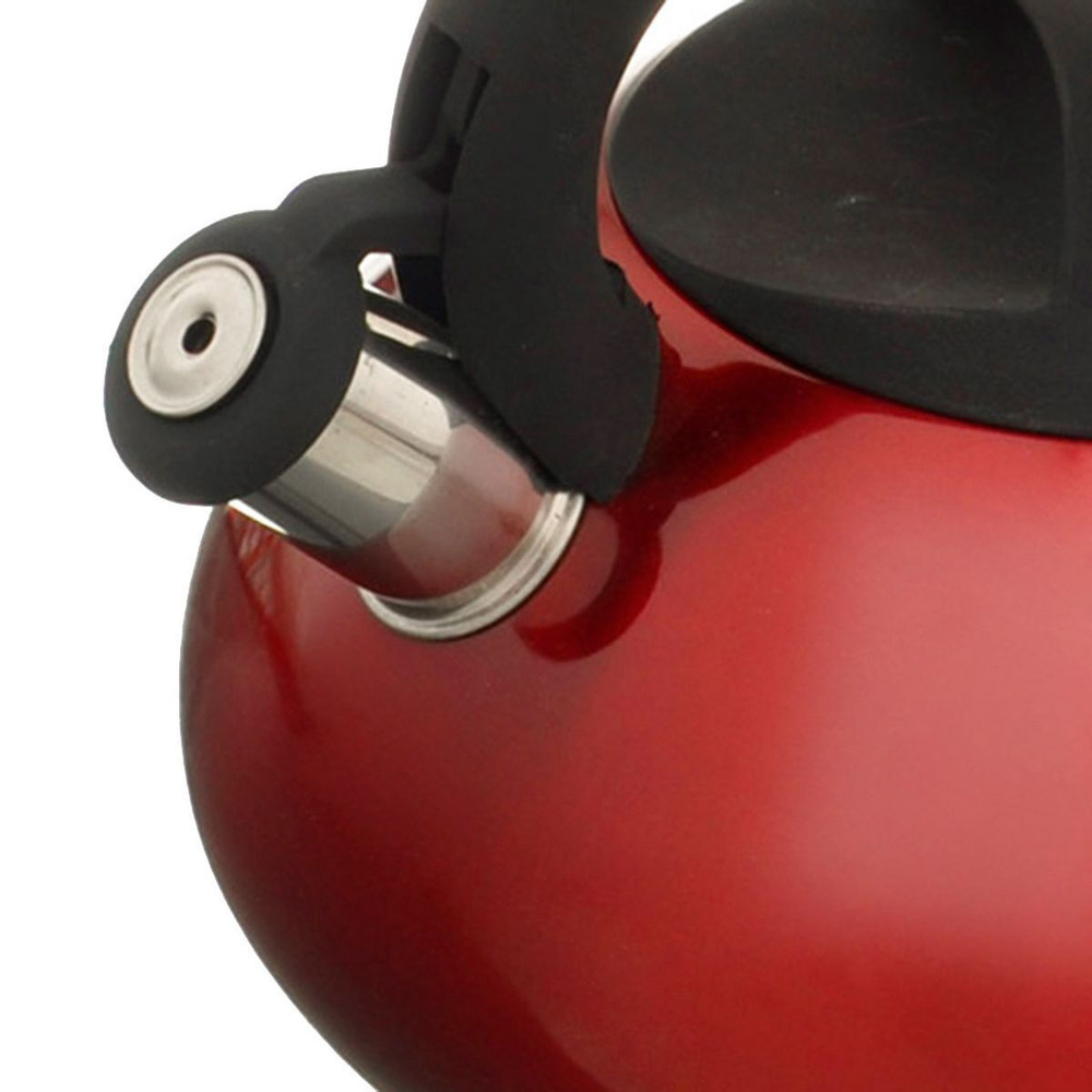 Чайник нерж, 3 л, свист, зеркал, ручк с силик покр, Daniks, индукц, красн, DSC-8798