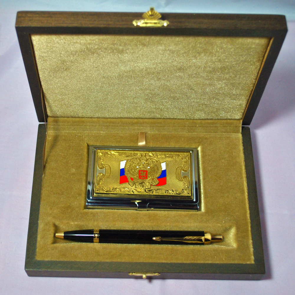 Набор "Гербовый" №2 визитница (Златоуст), ручка Паркер