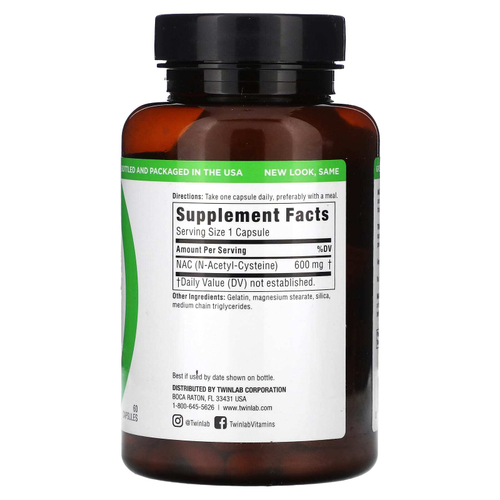 Twinlab, NAC, 600 мг, 60 капсул