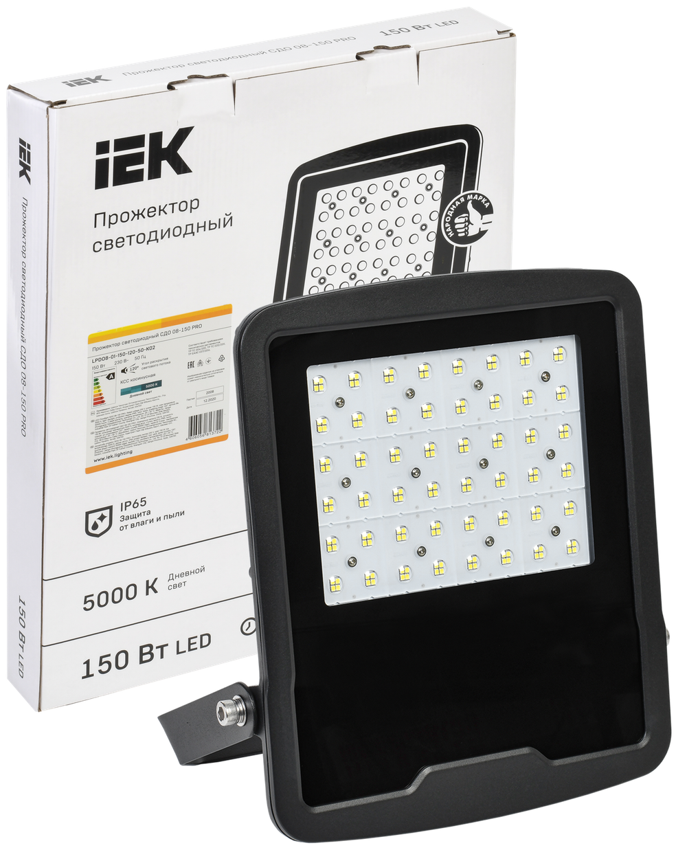 Прожектор светодиодный СДО 08-150 PRO 120град 5000К IP65 черный IEK
