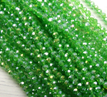 БП021ДС34 Хрустальные бусины "рондель", цвет: зеленый AB прозрачный, 3х4 мм, кол-во: 95-100 шт.