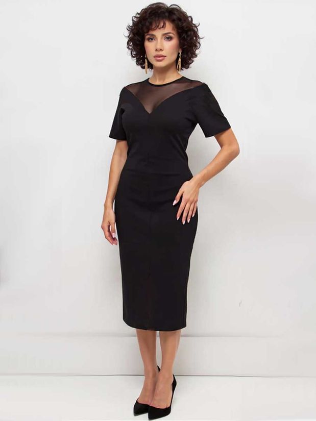 Платье вечернее со вставкой на груди, черное