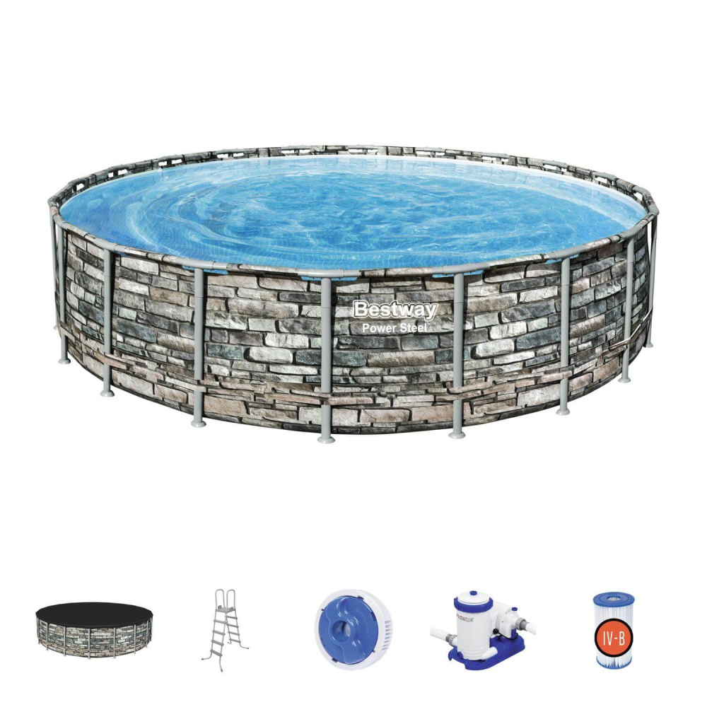 Каркасный бассейн Bestway 610х132 см + фильтр-насос 9463 л/ч, тент, лестница (56883 BW)