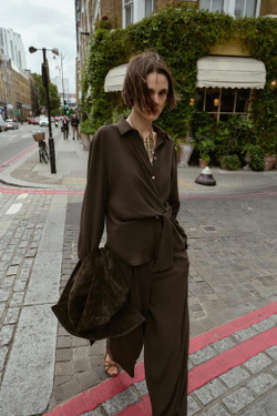 ZARA БРЮКИ WIDE LEG, КОРИЧНЕВЫЙ