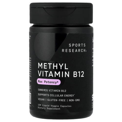 Sports Research, метил витамин B12, 5000 мкг, 120 растительных капсул с жидкостью