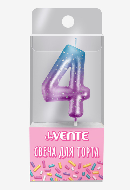 Свеча д/торта ДЕВЕНТЕ цифра "4" Дегрейд (9060503)