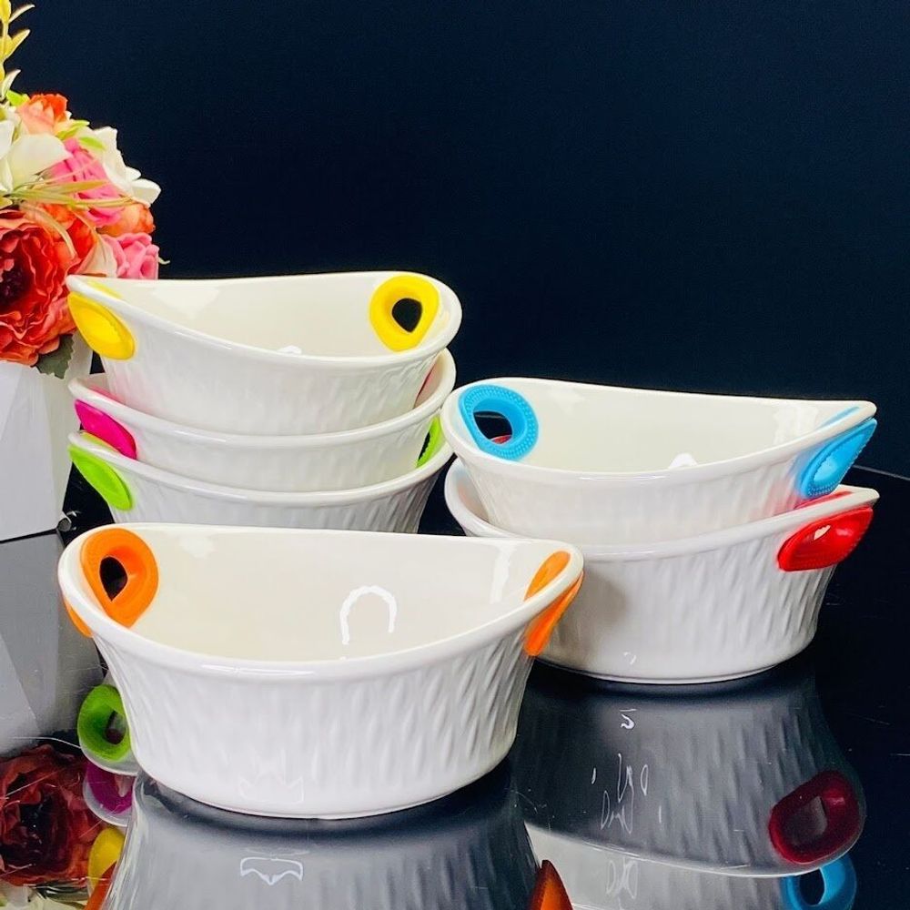 Lenardi 142-063 Набор из 6 круглых салатников 14см с силикон.ручками в под.уп.(х6)Фарфор