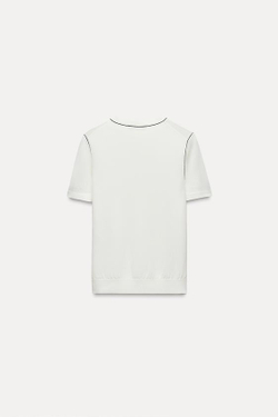 ZARA ОДНОТОННЫЙ ТОП С КОНТРАСТНОЙ ОКАНТОВКОЙ, БЕЛЫЙ/ЧЕРНЫЙ