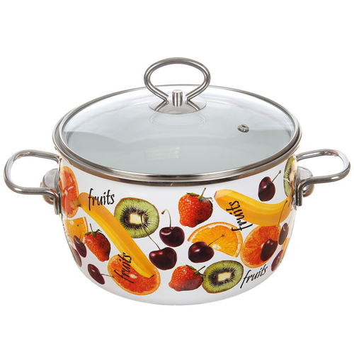 Кастрюля сталь, эмал, 3 л, с крыш, Vitross, Fruits, 1SA205S/1SС185S, индукц