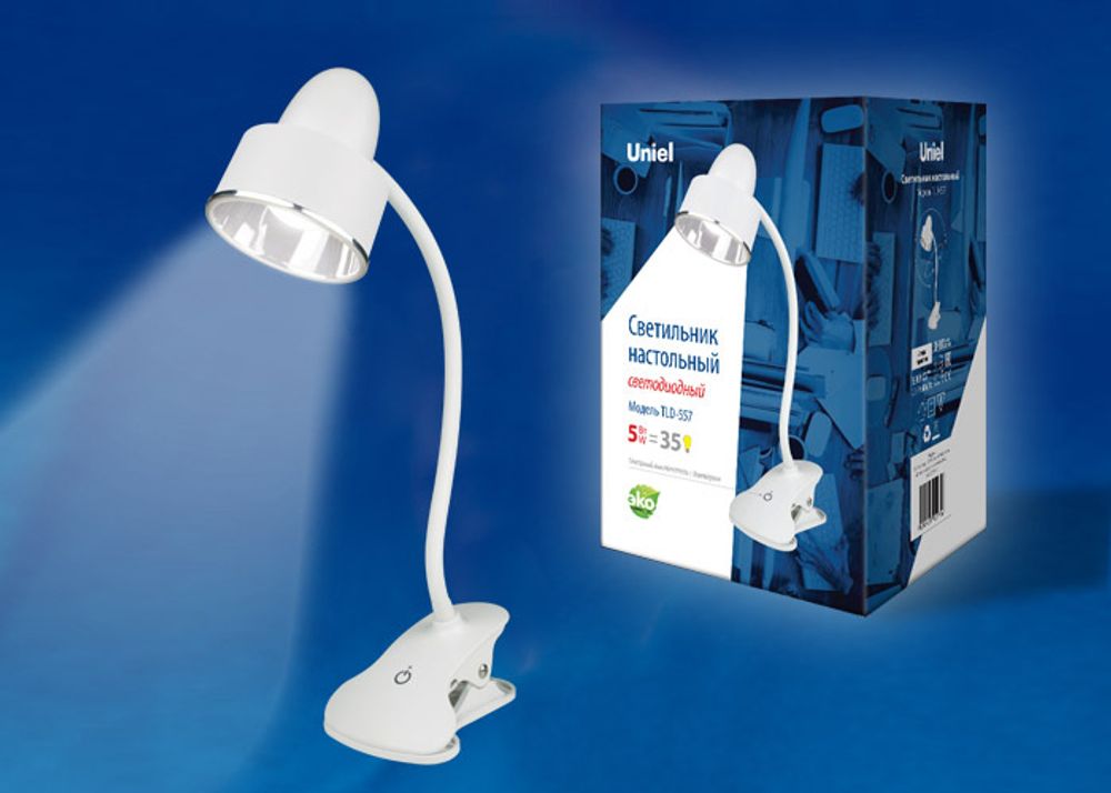 TLD-557 Beige/LED/350Lm/5500K/Dimmer Светильник настольный «прищепка», 5W. Сенсорный выключатель. Белый. ТМ Uniel